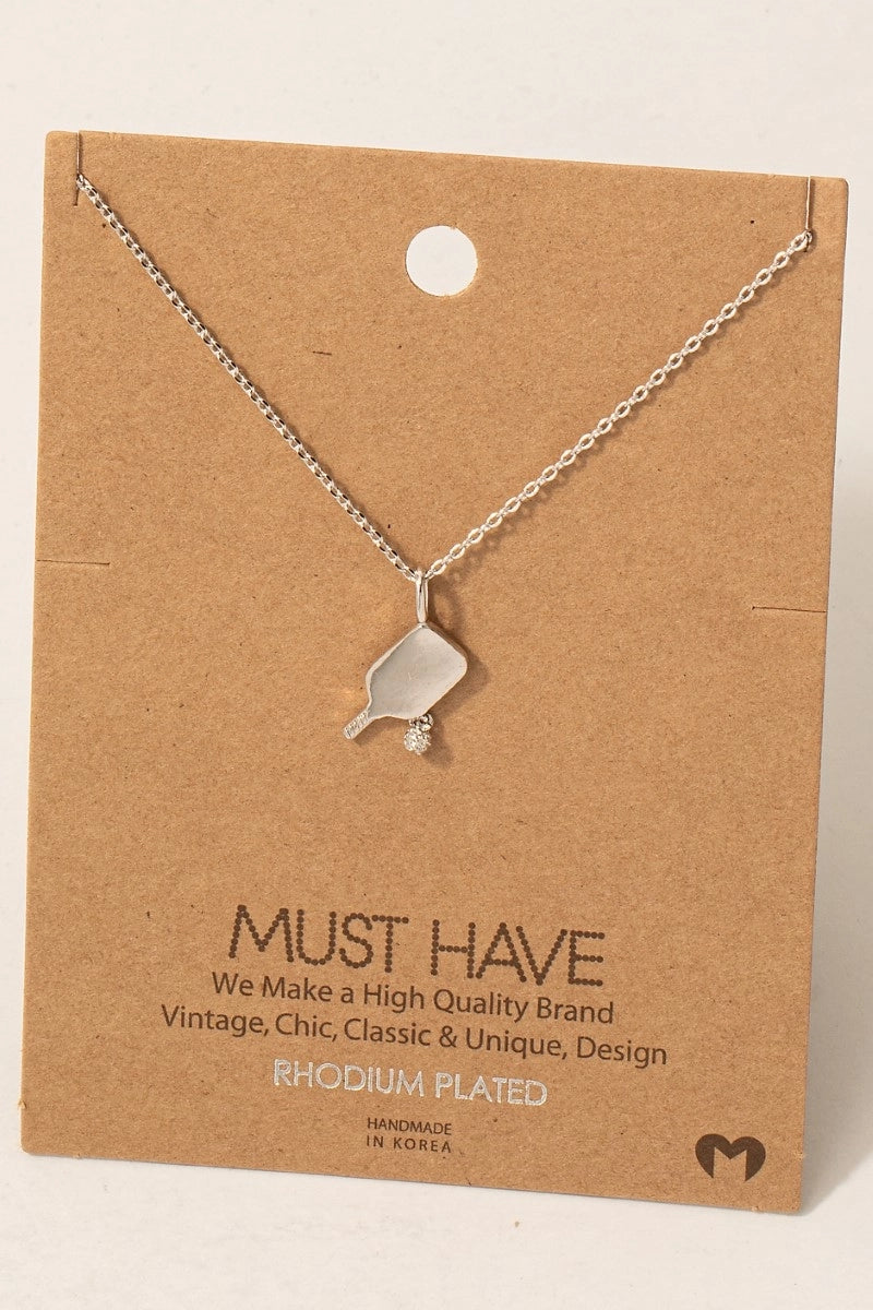 Pickle Ball Pendant Necklace in Silver