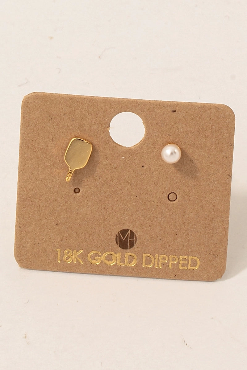 Pearl Pickleball Stud Earrings